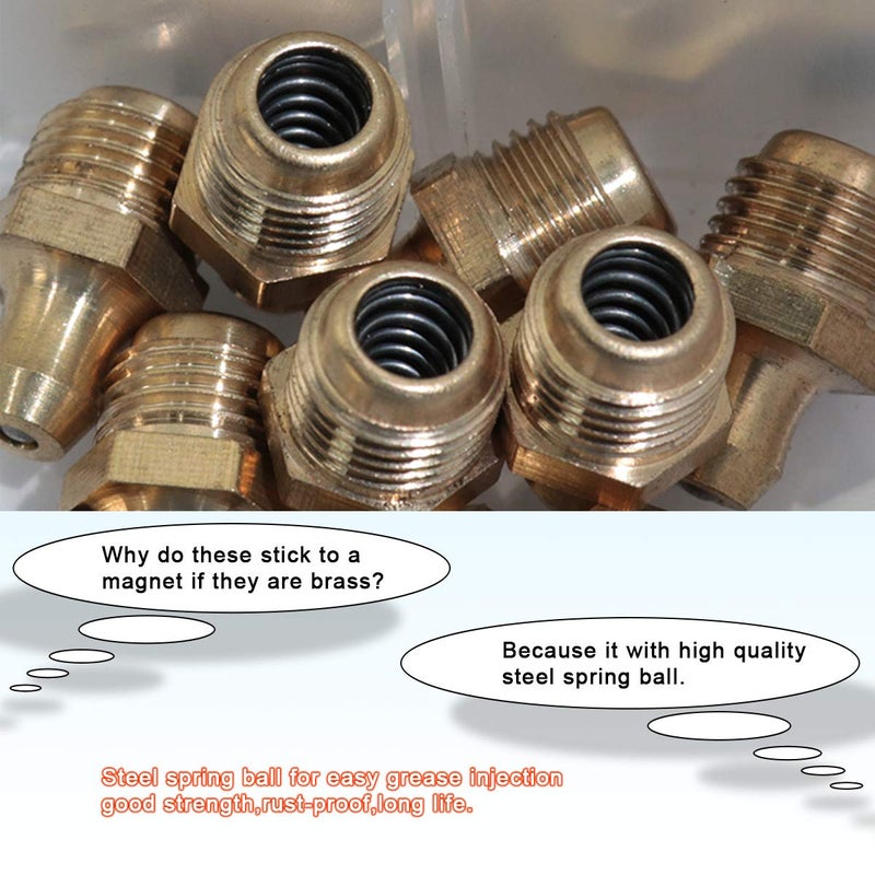Boeray Straight and 90 Degree and 45 Degree Brass Zerk Grease Nipple Fitting Assortment Kits M6 M8 M10 135pcs - Image 3